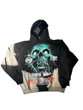 Black Graphic Skull Hoodie with Lightning Design